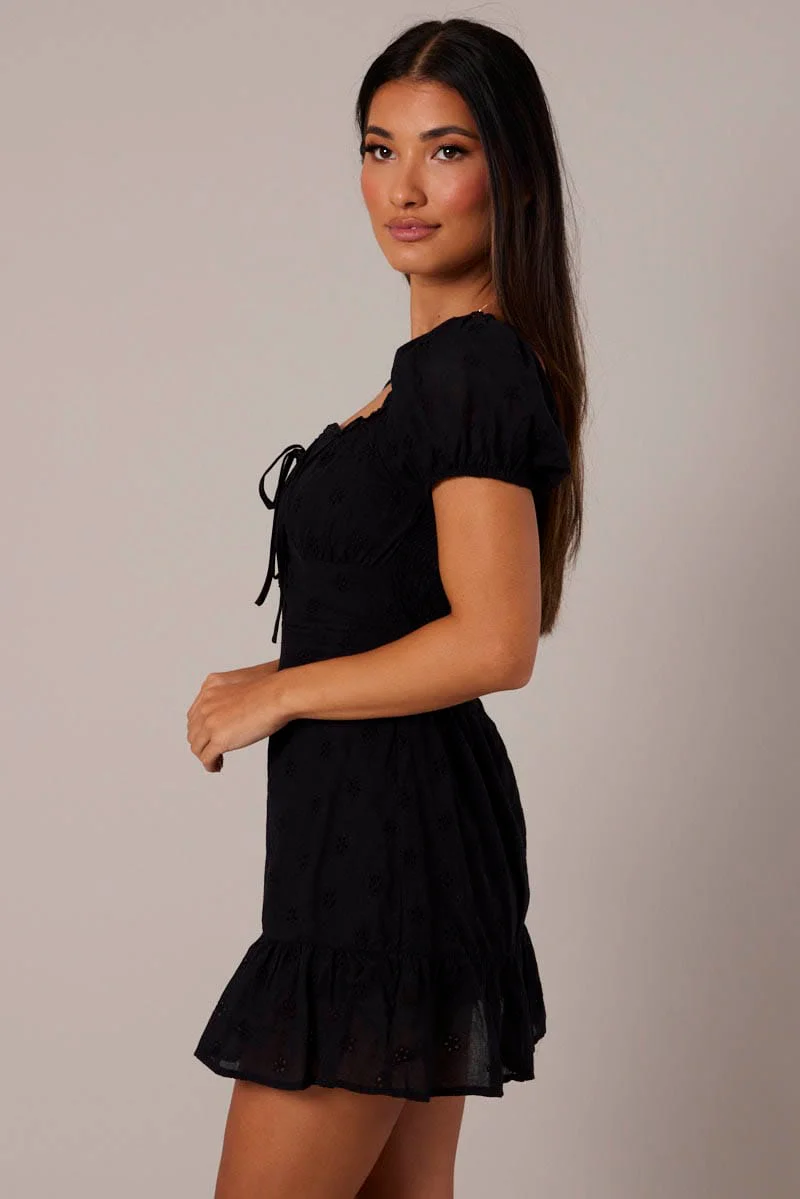 Black Fit and Flare Dress Short Sleeve