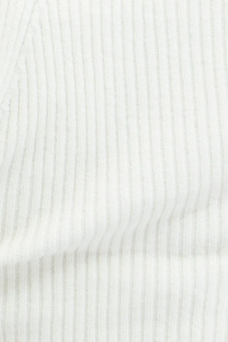 White Knit Top Sweet Heart Neck Volume Sleeve Crop