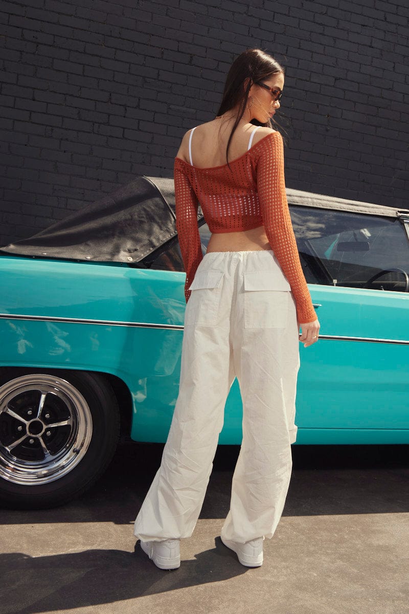 White Cargo Pants Low Rise