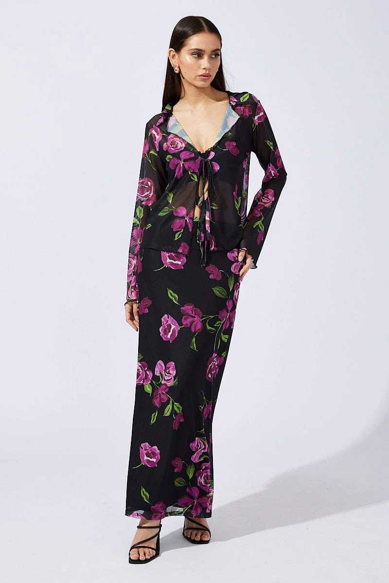 Black Floral Cardigan Long Sleeve