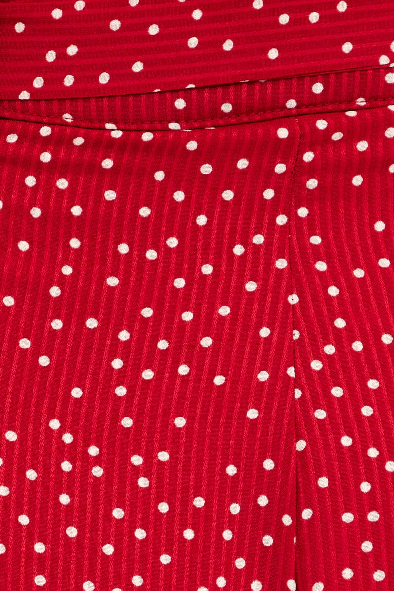 Red Polka Dot Wide Leg Pants High Rise Waist Tie