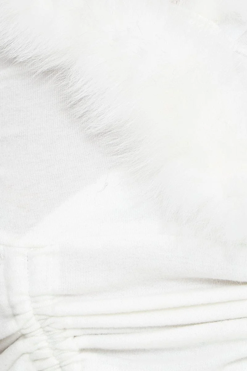 White Fur Trim Drawstring Top