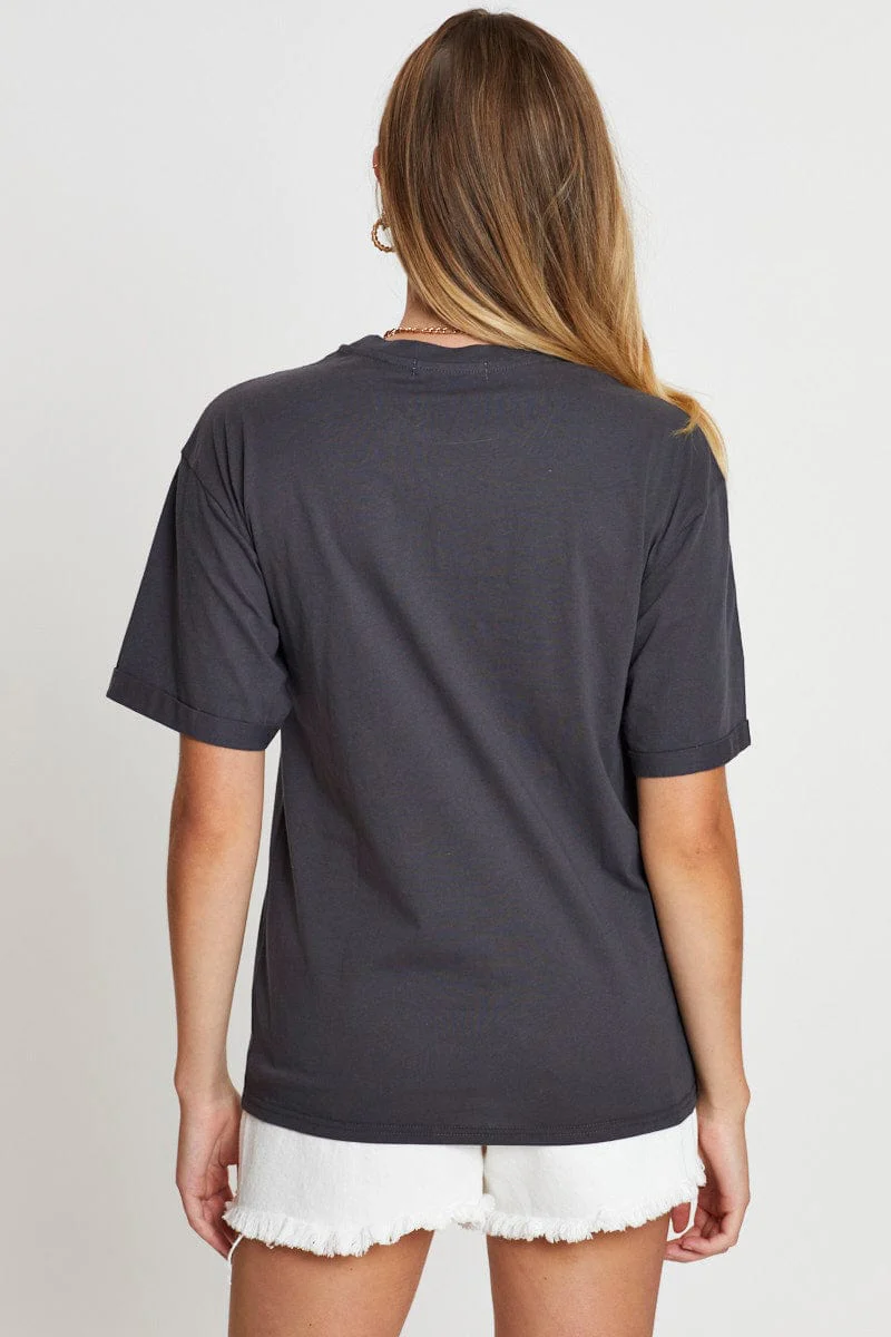 Grey Graphic T Shirt Short Sleeve