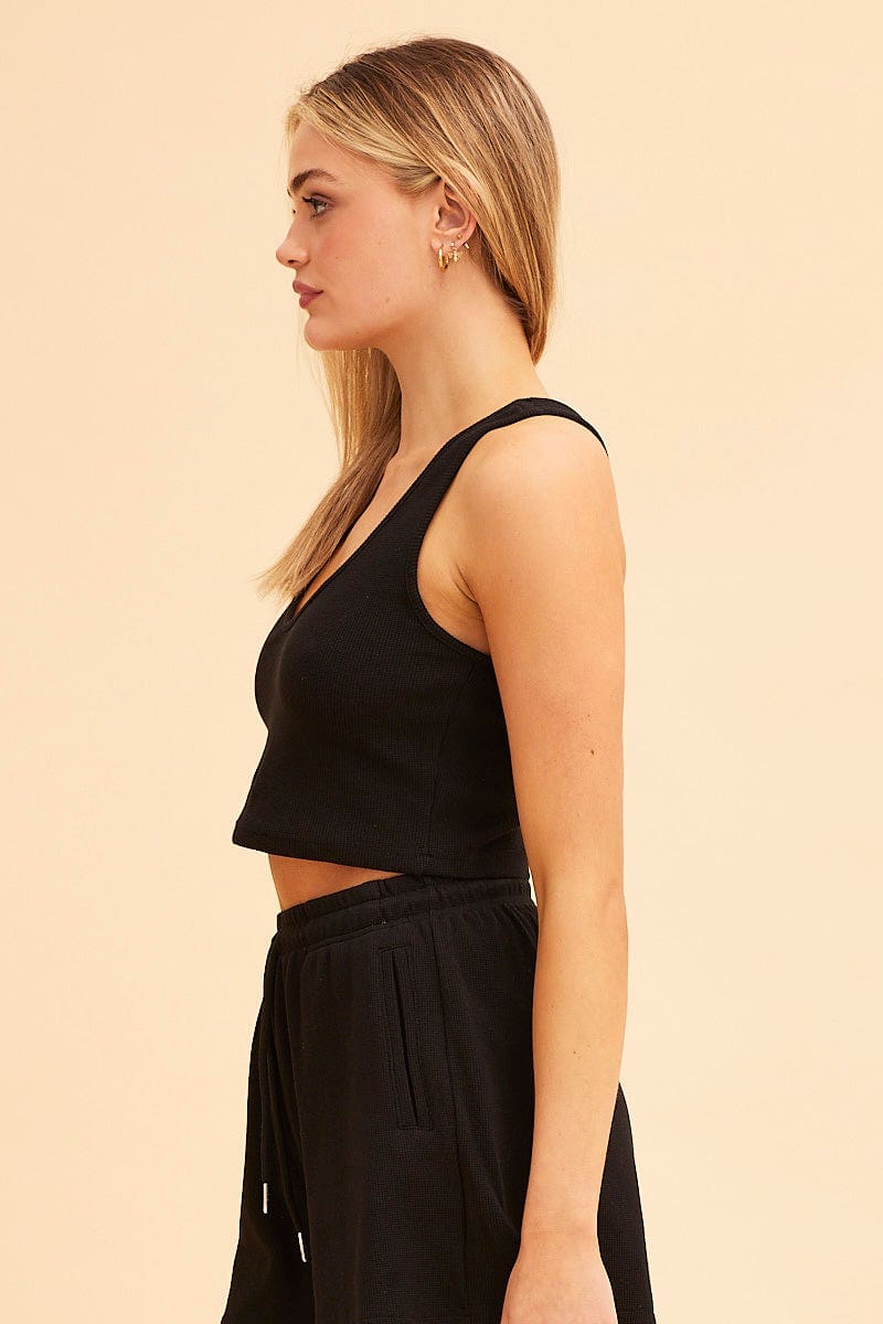 Black Sutton Waffle Crew Neck Baby Tee