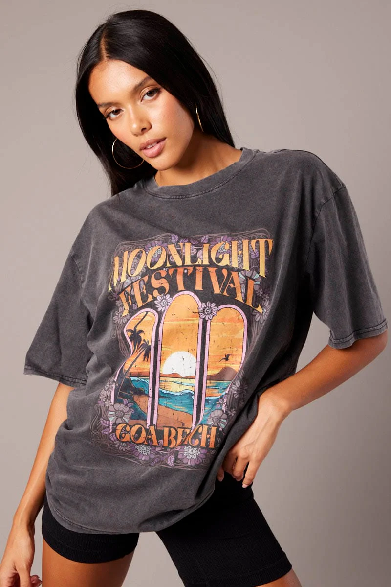 Grey Graphic Tee Short Sleeve