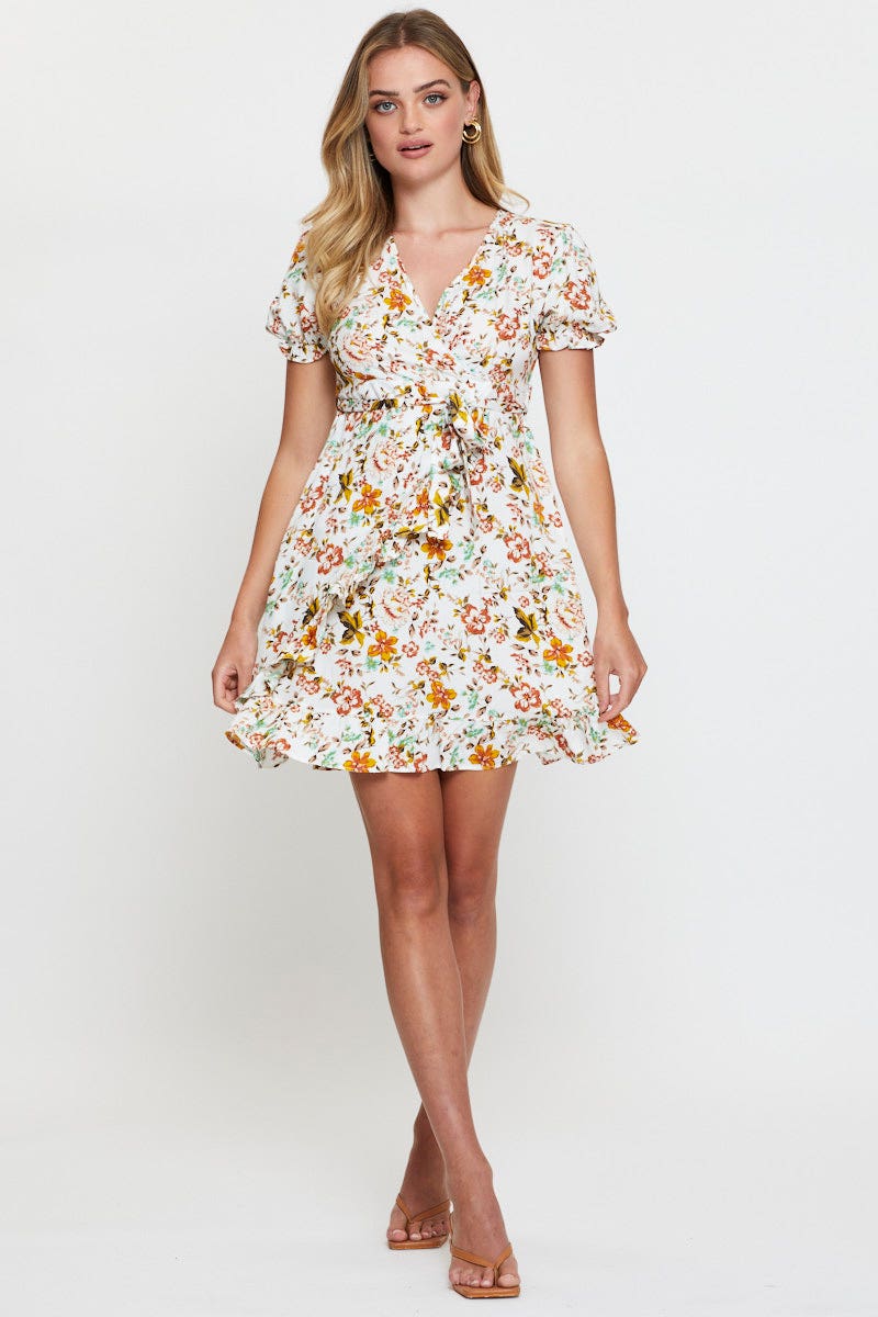Print Mini Dress Short Sleeve Fit And Flare