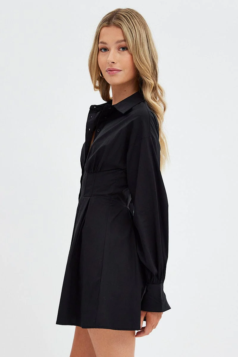 Black Shirts Dress Long Sleeve Poplin