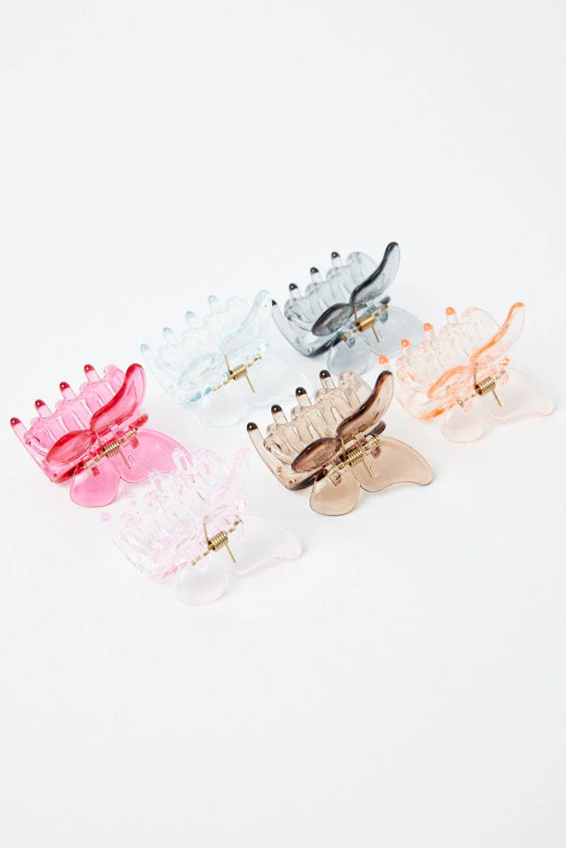 Multi 6 Pack Butterfly Claw Clips