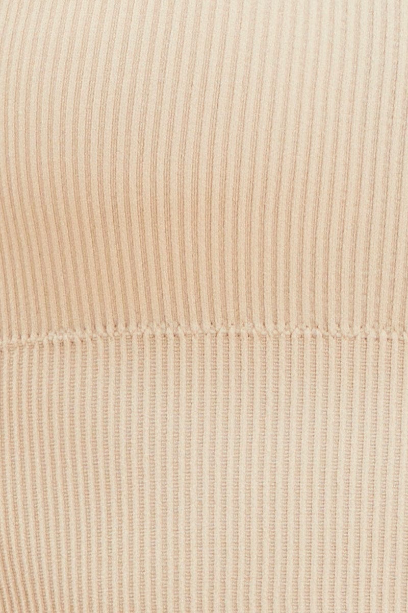 Beige Bone Seamless Tank Top Scoop Neck Rib Crop