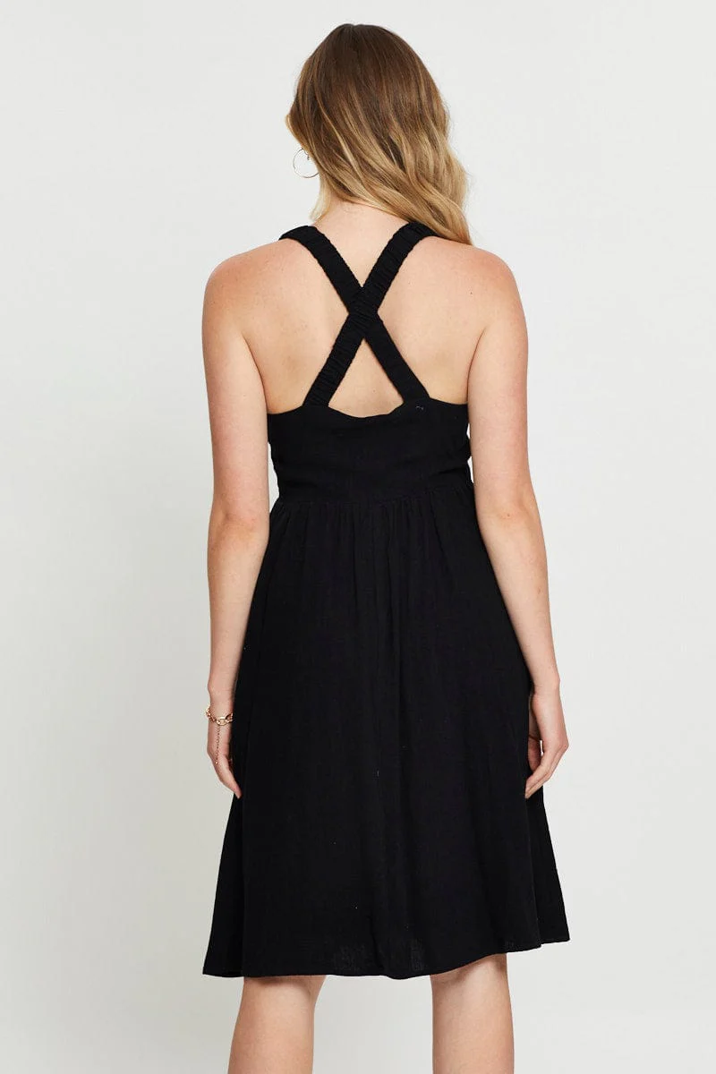 Black Midi Dress Linen