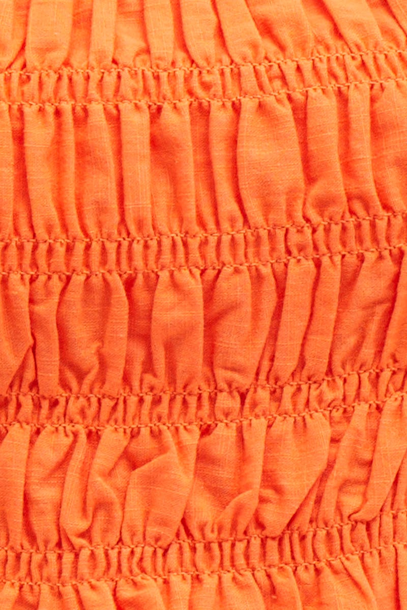 Orange Crop Top Short Sleeve Shirred