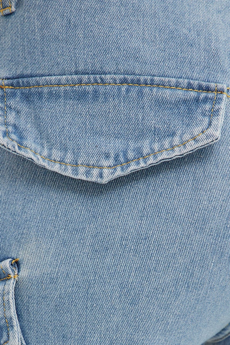 Blue Wide Leg Cargo Pants