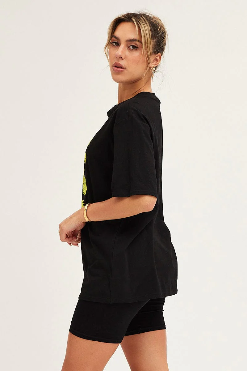 Black Crew Neck Oversized Graphic T-Shirt