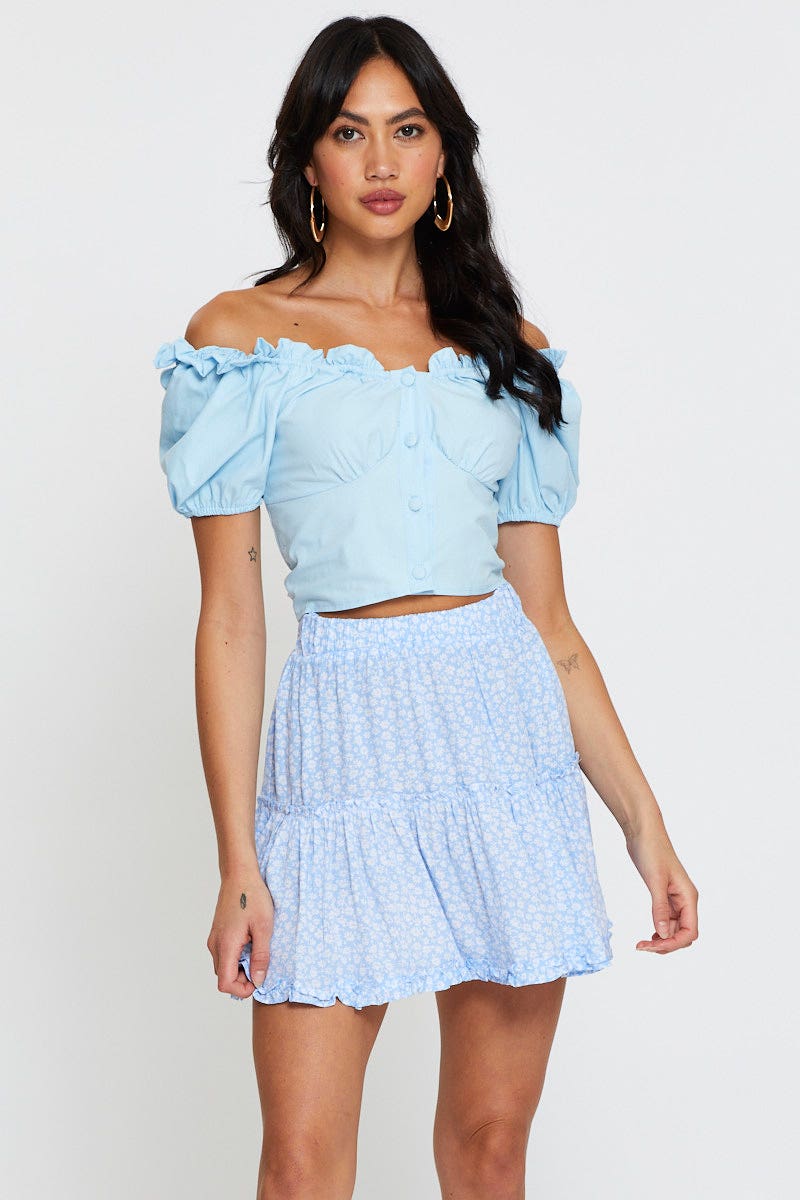 Print Mini Skirt Elastic Waist