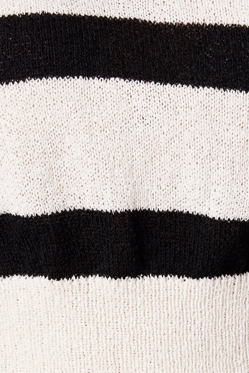 Beige Stripe Knit Vest Sleeveless V Neck Relaxed Fit