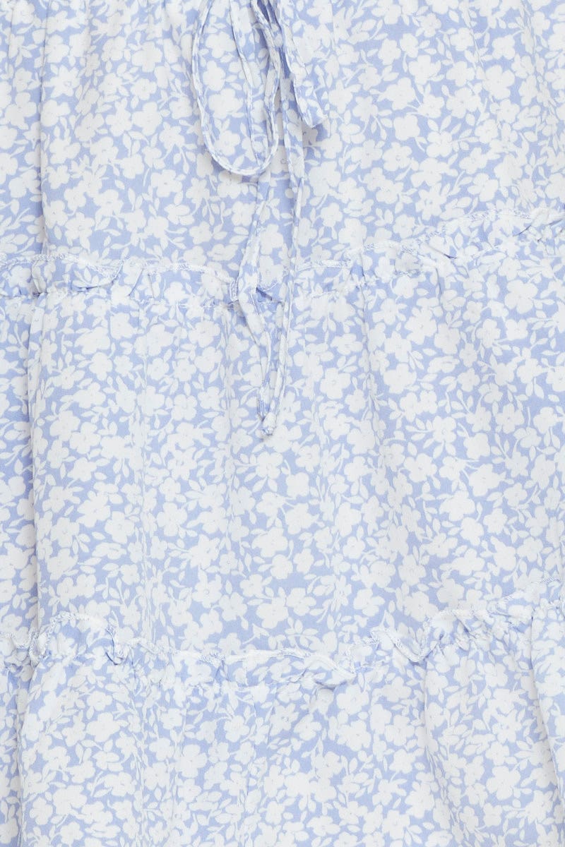 Print Elastic Waist Frill Short Skater Skirt