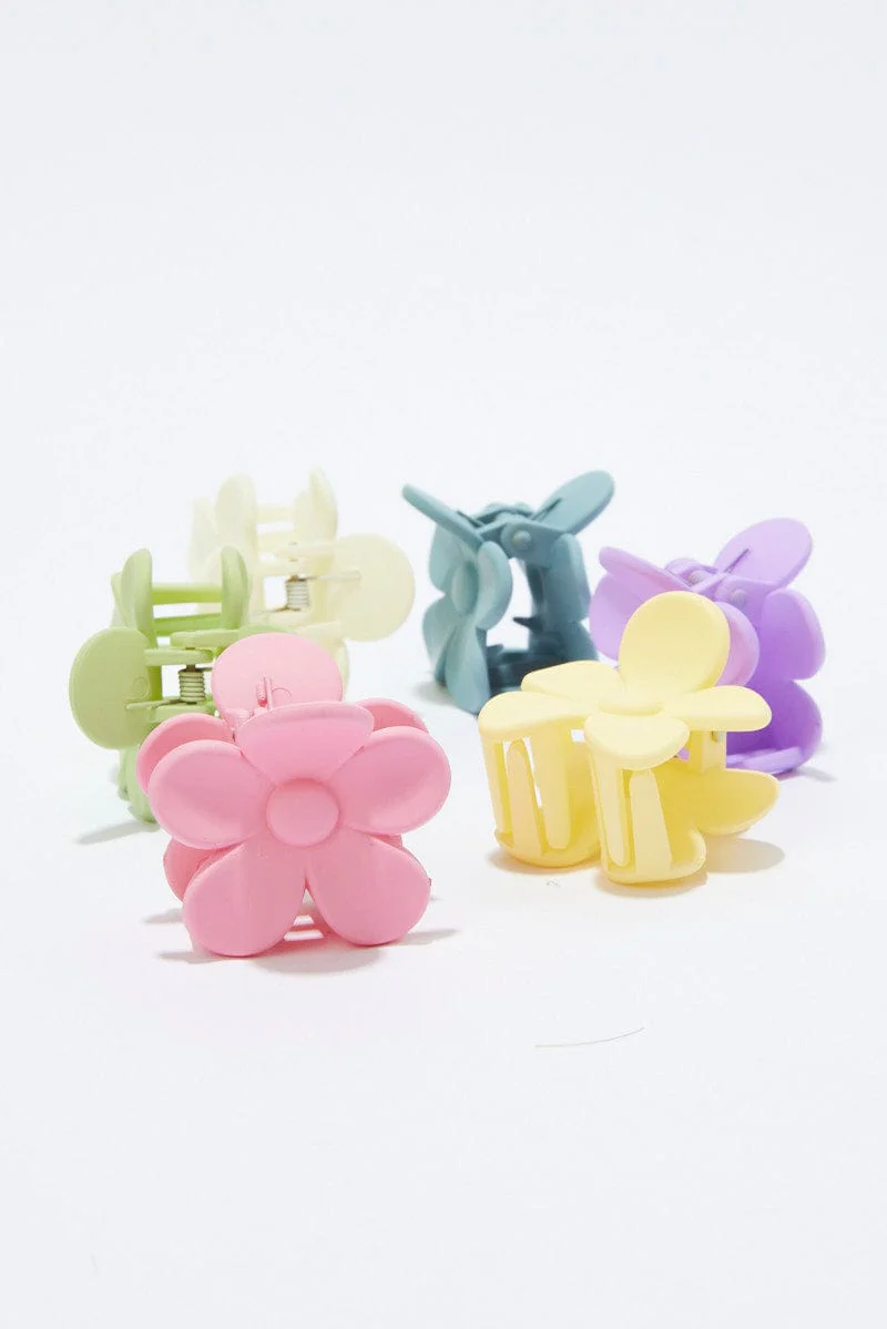 Multi 6 Pack Flower Claw Clips