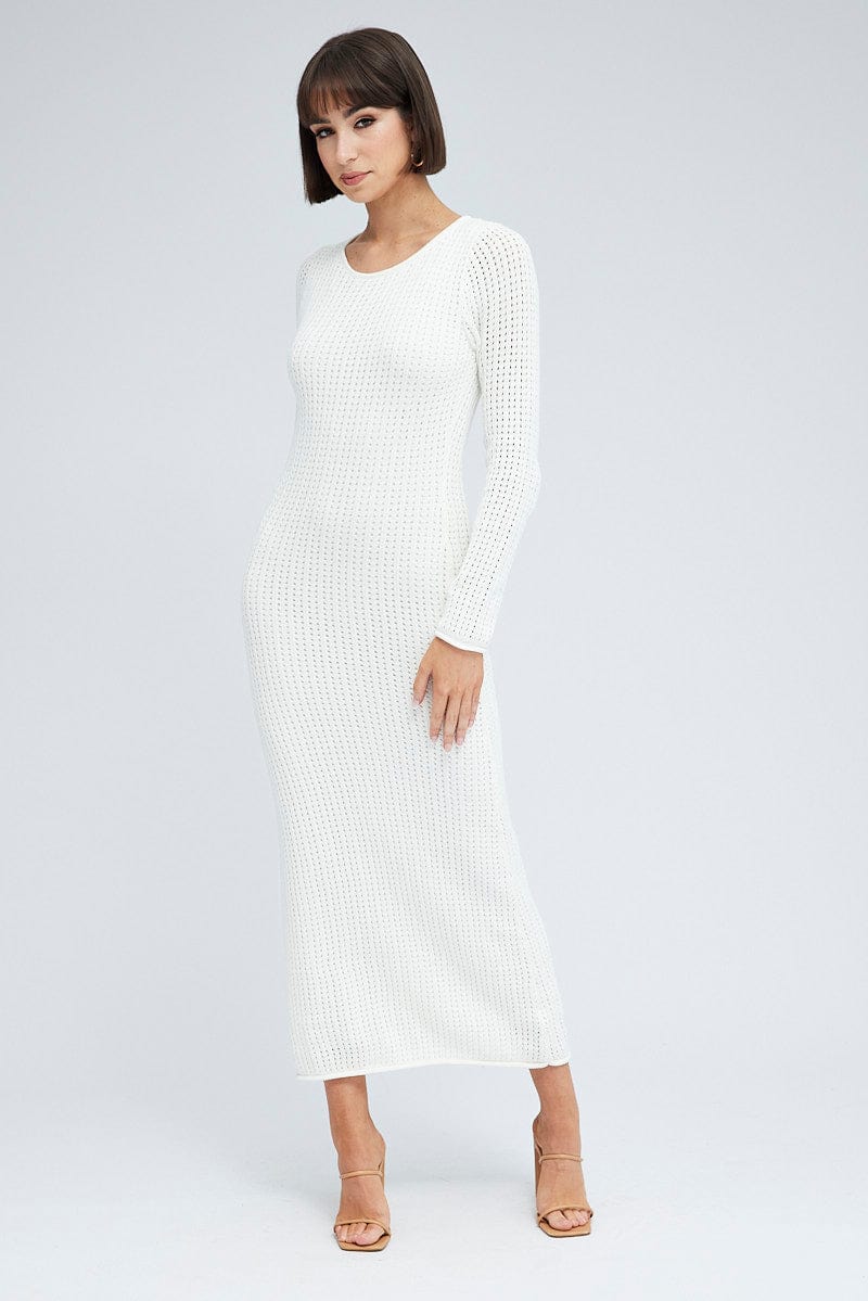 White Crochet Maxi Knit Dress