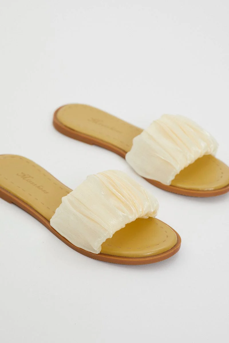 Yellow Ruched Detail Flat Sliders
