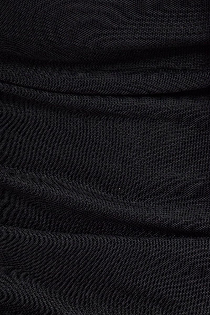 Black Top Long Sleeve Sweetheart Keyhole Ruched Mesh