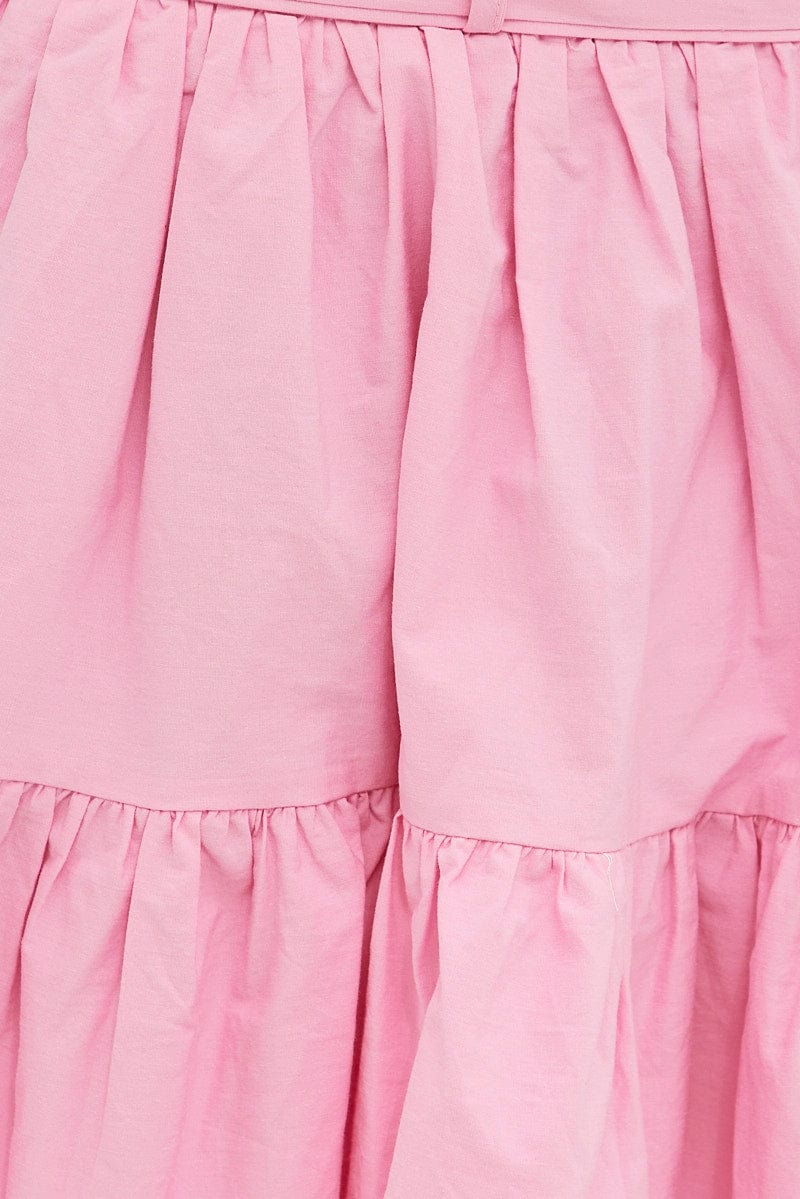 Pink Flare Skirt Skater Poplin