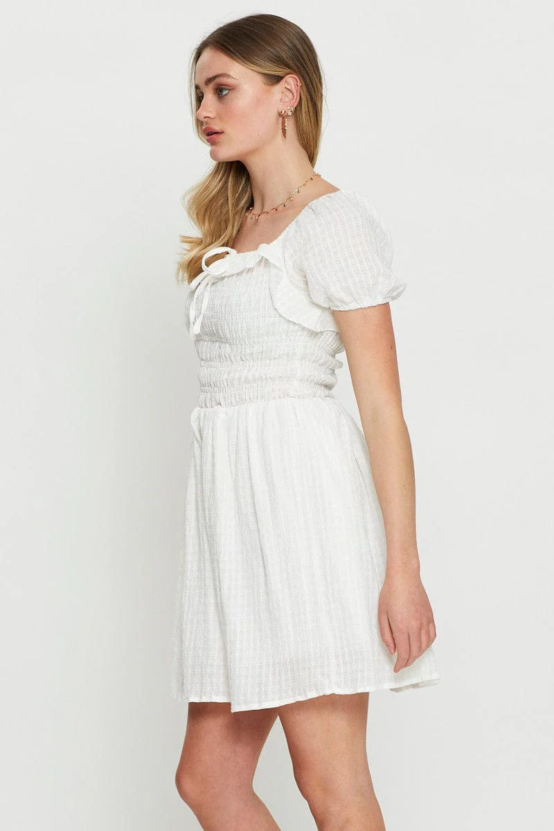 White Mini Dress Ruffle Skater