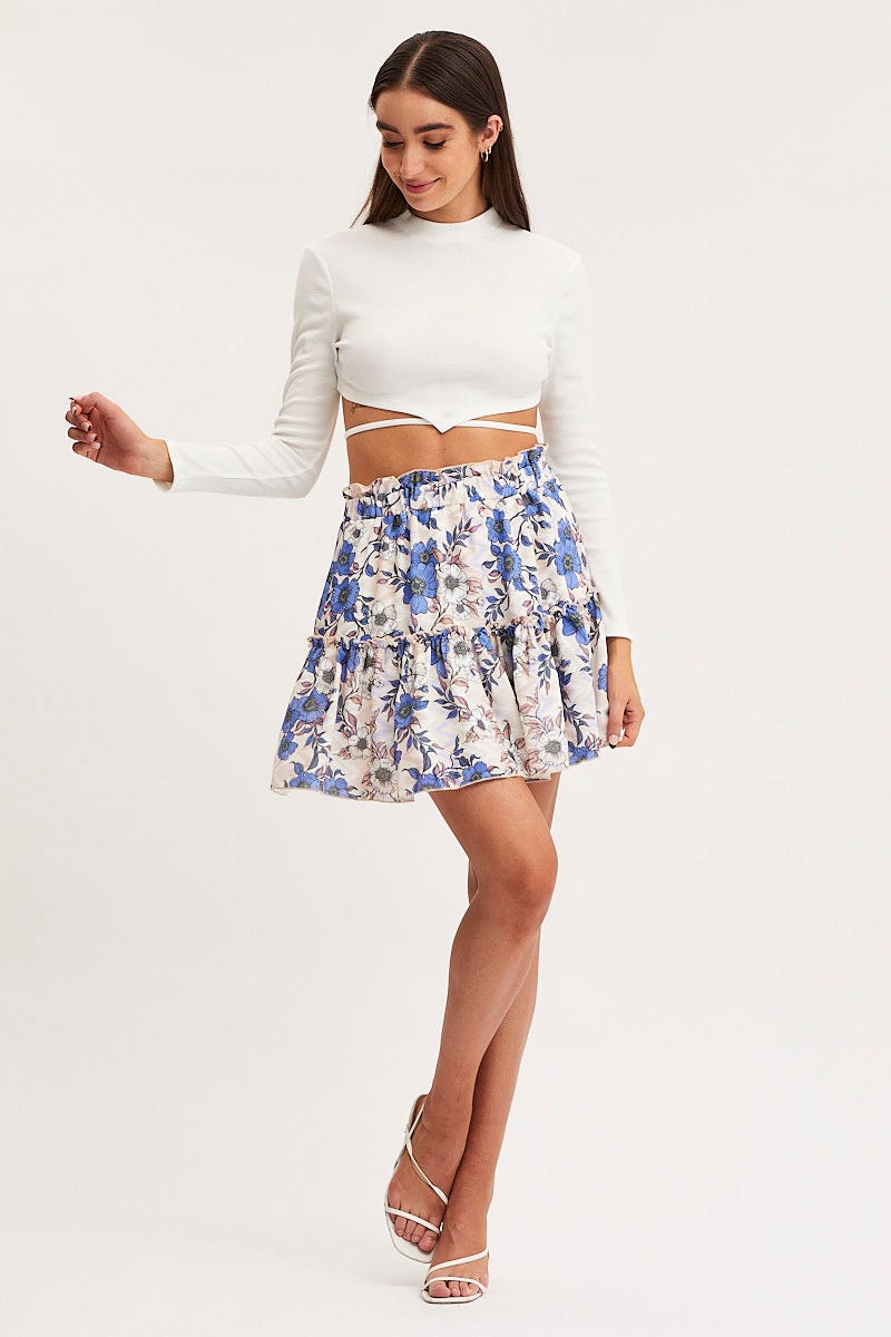 Print Flare Skirt Mini High Rise