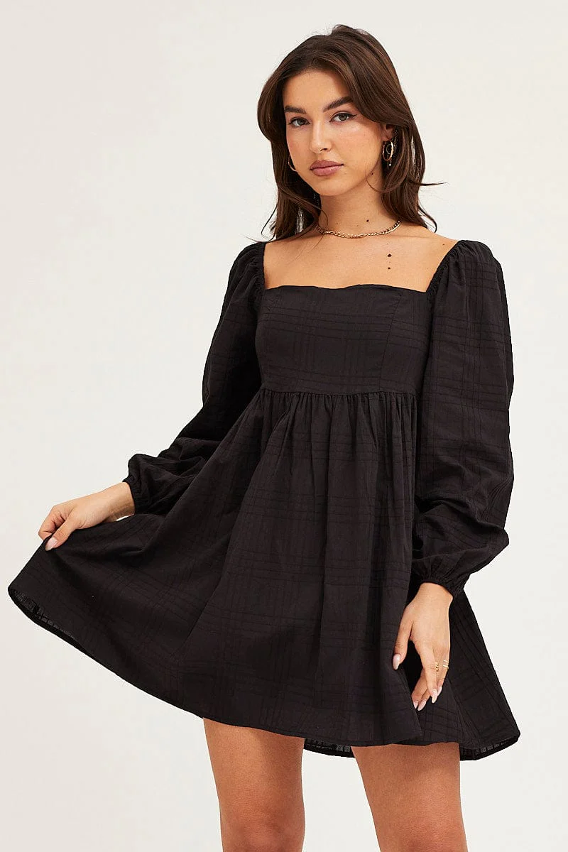 Black Square Neck Skater Dress
