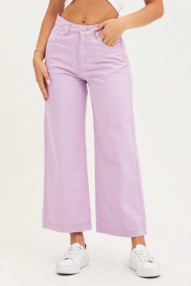 Purple Denim Jeans Wide Leg High Rise Cropped