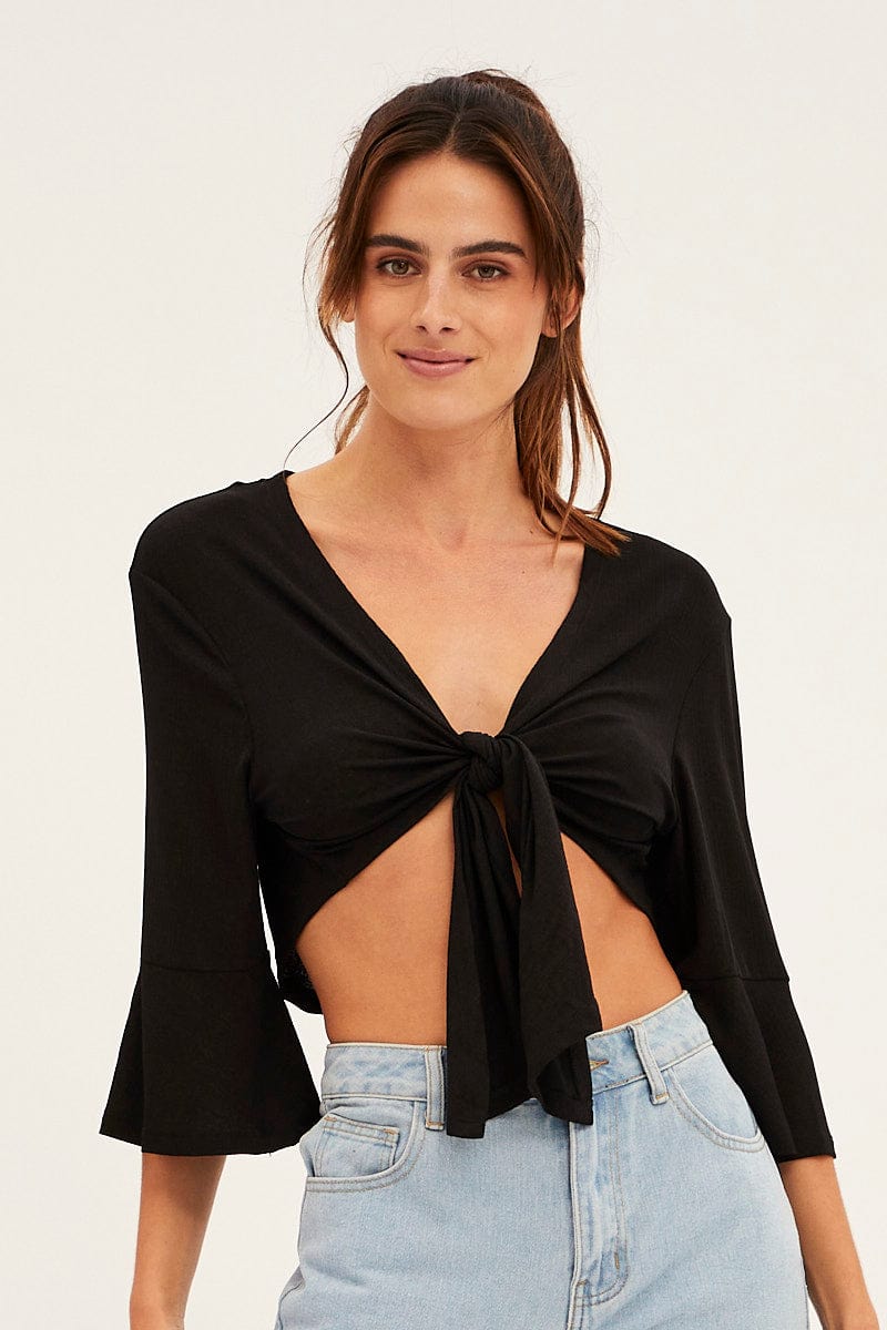 Black Crop Cardigan Tie Up