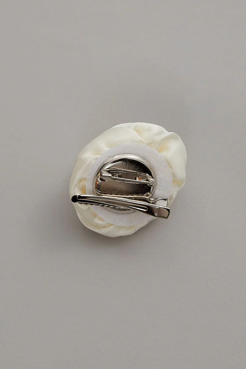 White Flower Corsage Rosette Pin On Brooch