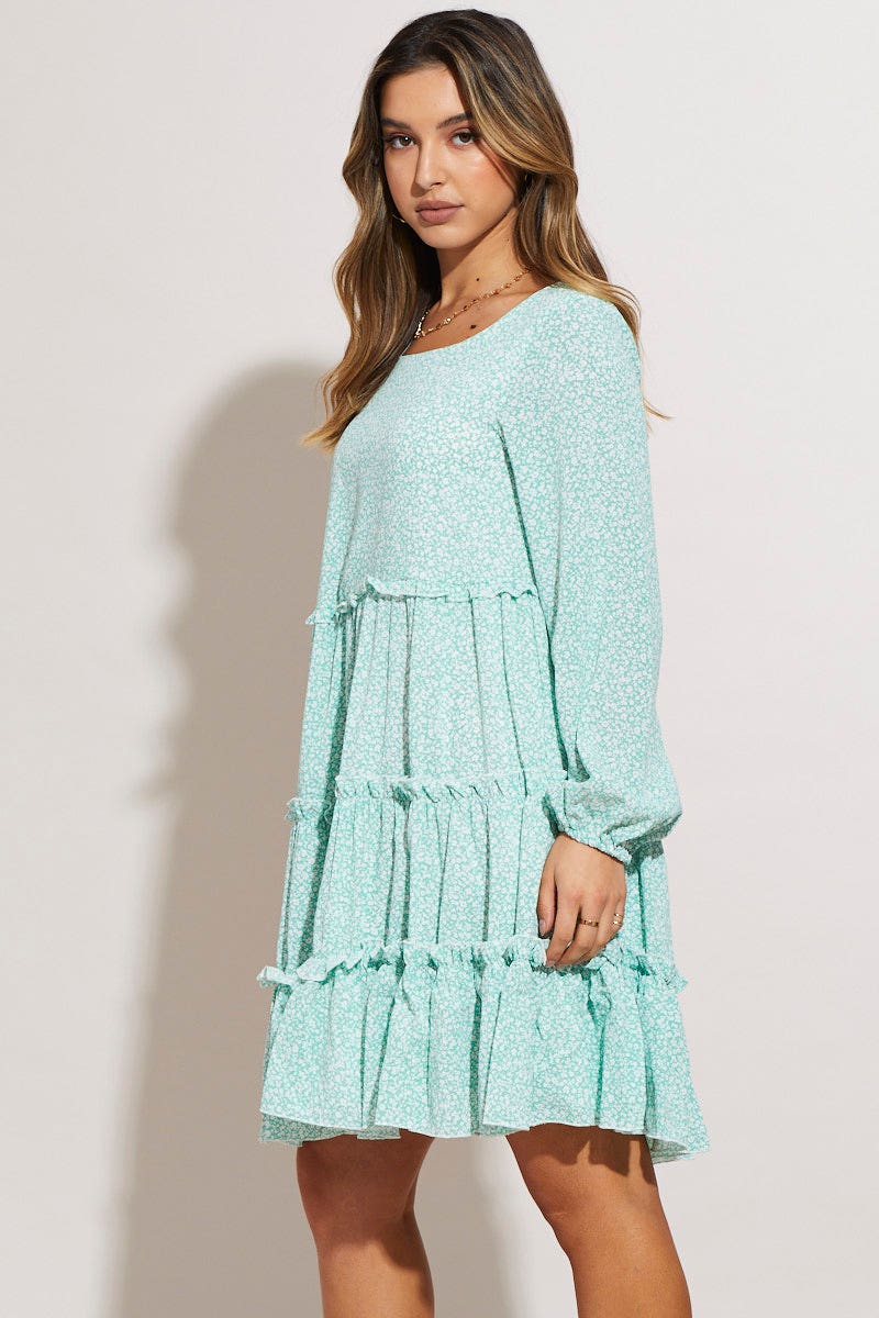 Print Mini Dress Long Sleeve