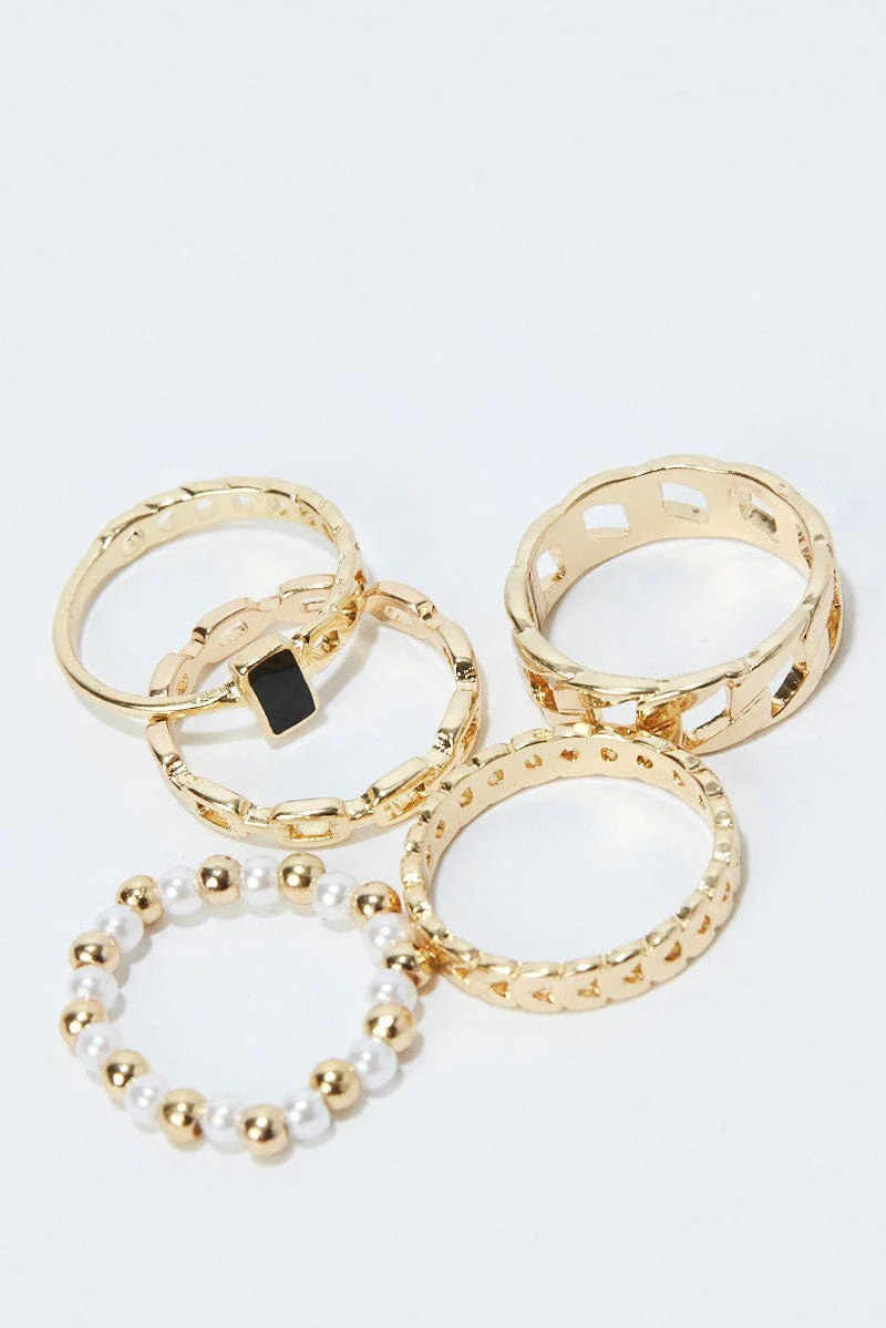 Gold 5 Pack Rings Set