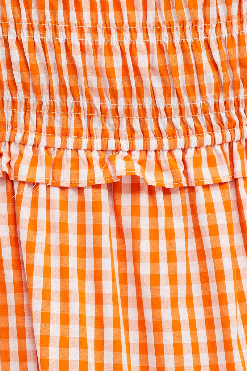 Check Short Sleeve Shirred Midi Dress