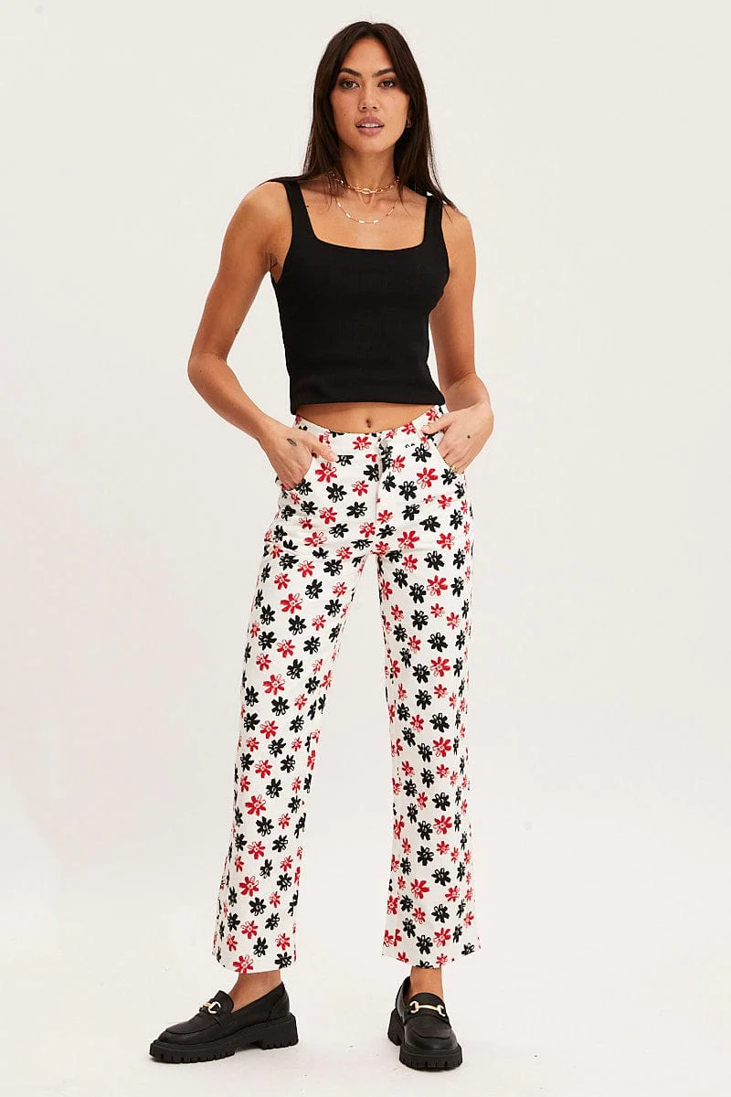 Print Slim Pants High Rise