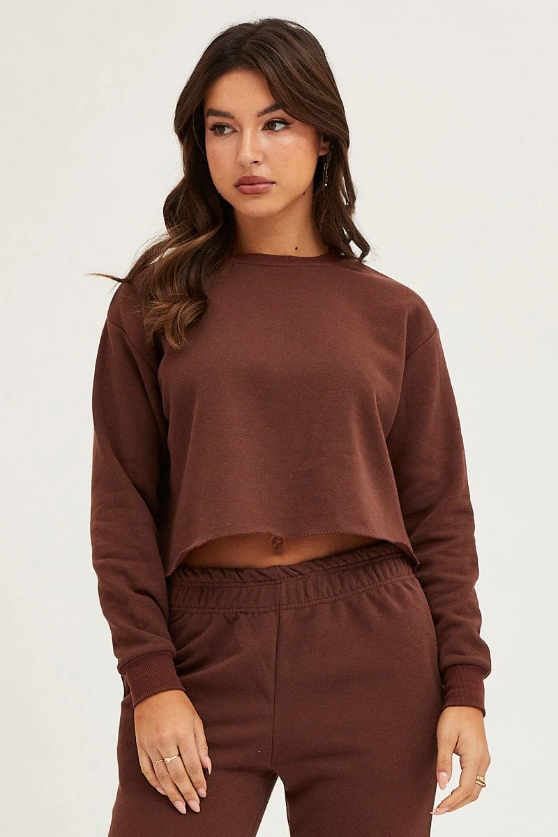Brown Crop Sweat