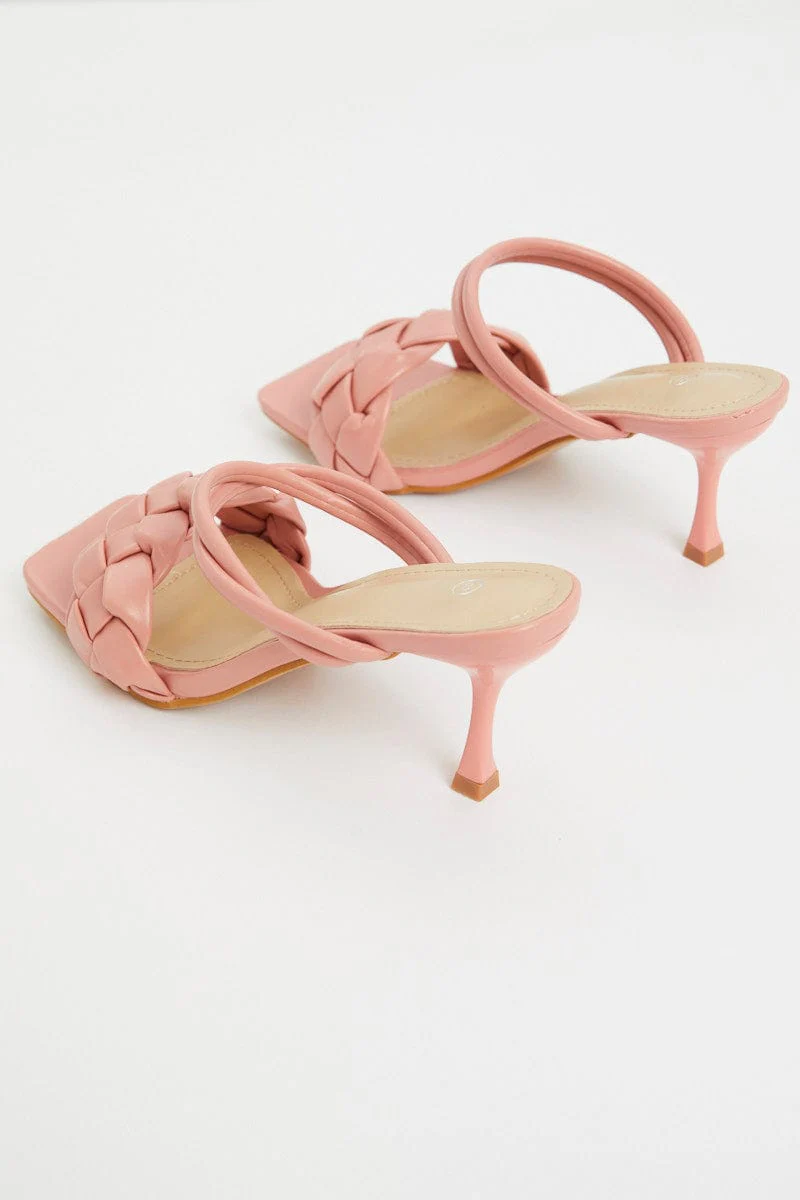 Pink Woven Strappy Heels