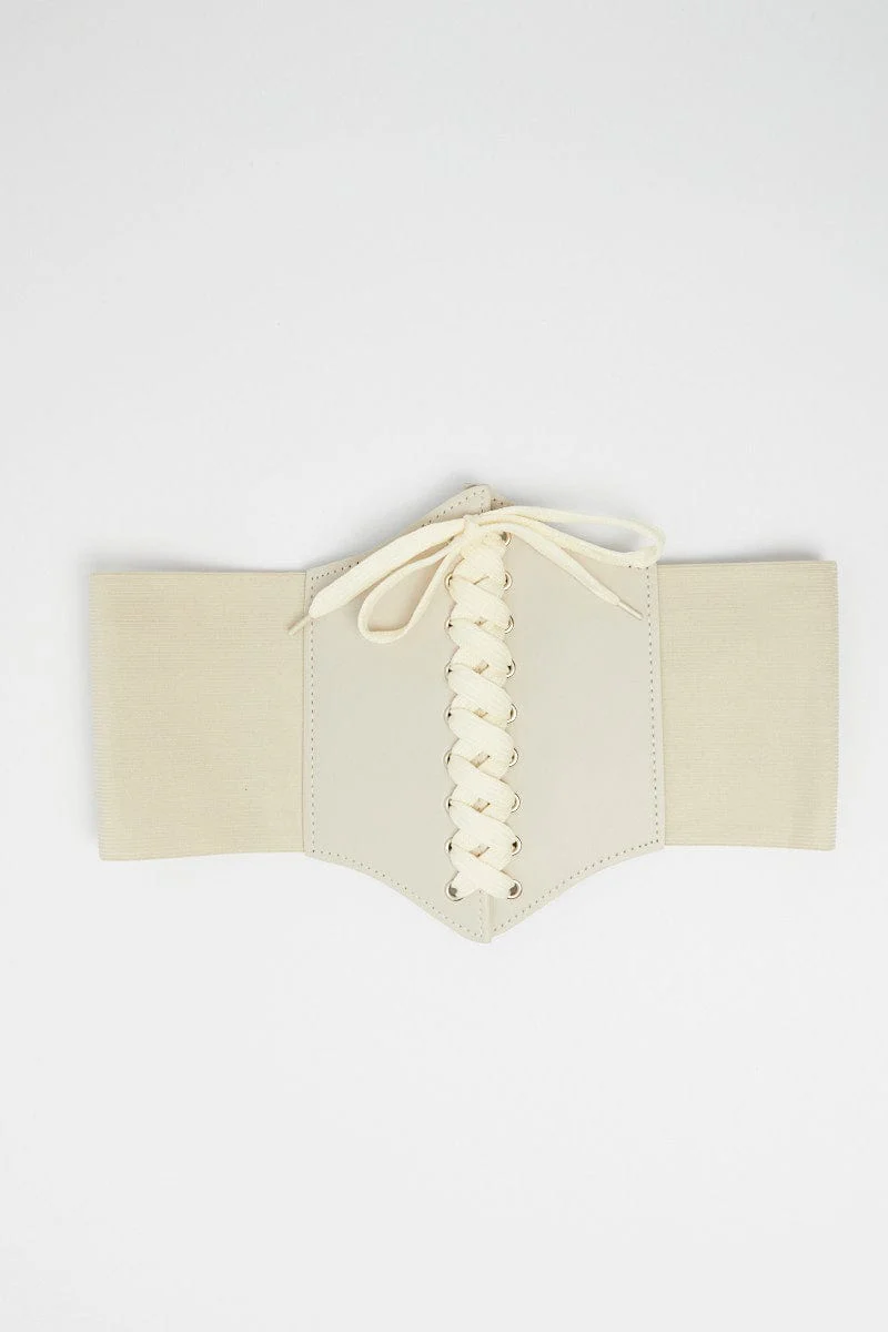 White Lace Up Waist Cinch Corset Belt
