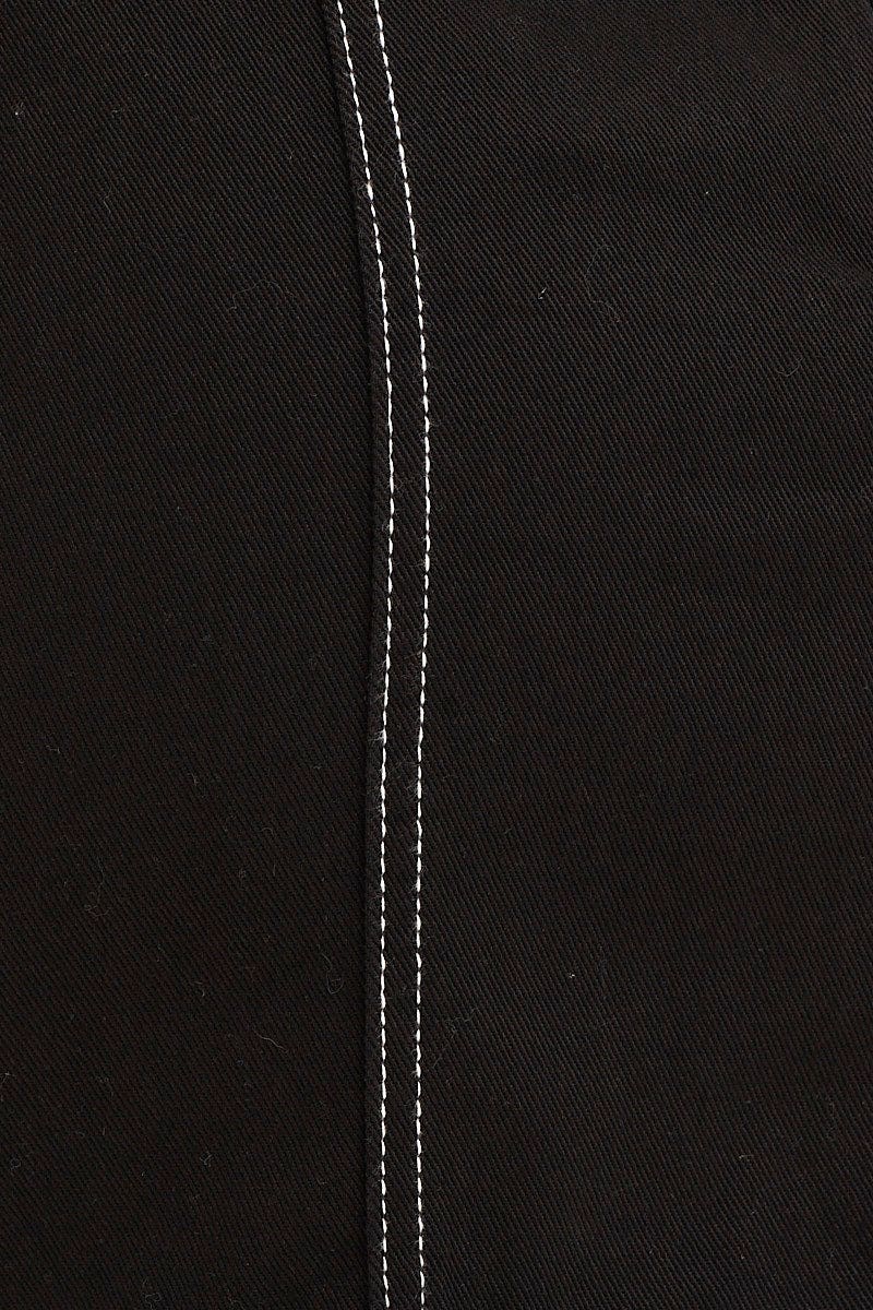 Black Contrast Stitch Button Up Top