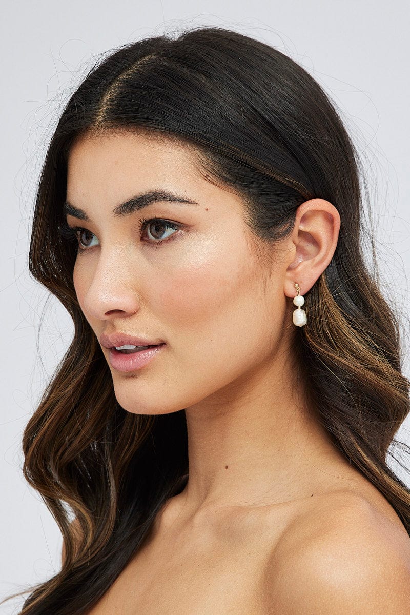 White Faux Pearl Earrings