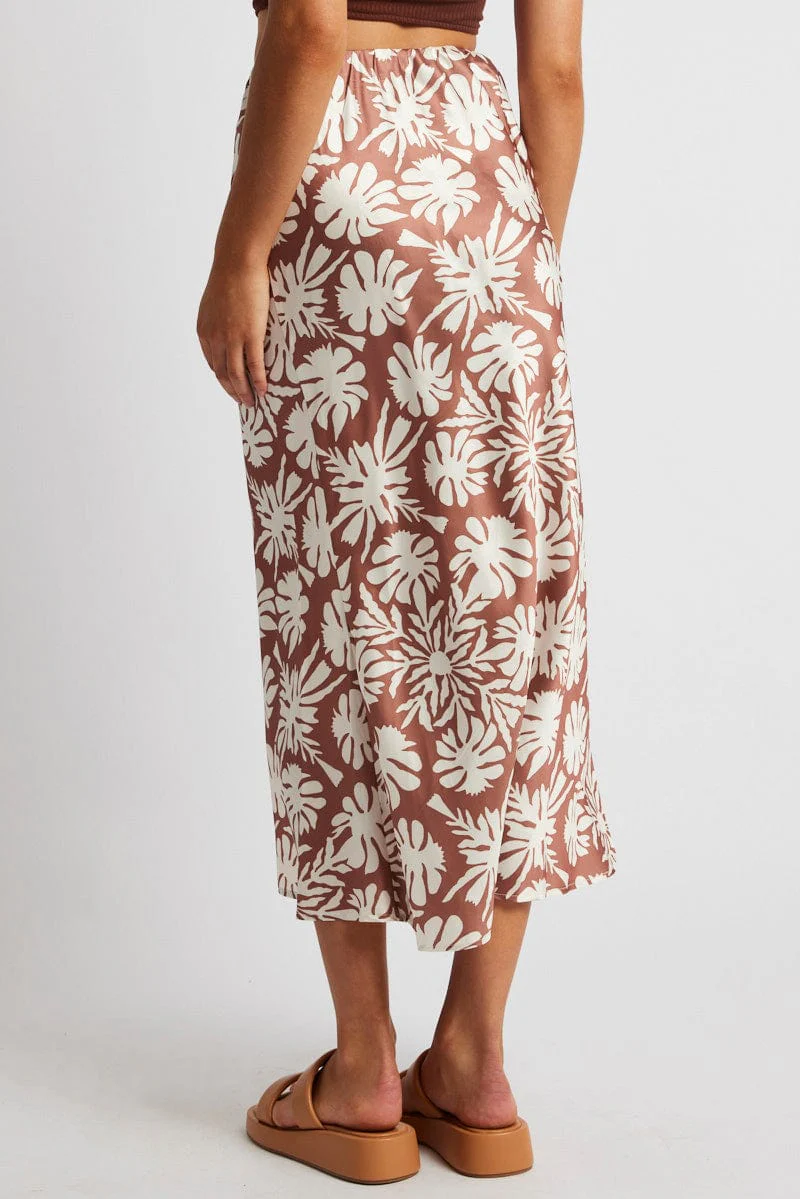 Beige Abstract Slip Skirt Maxi