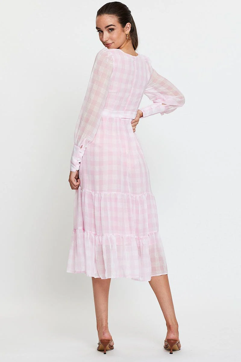 Check Dress Long Sleeve Maxi