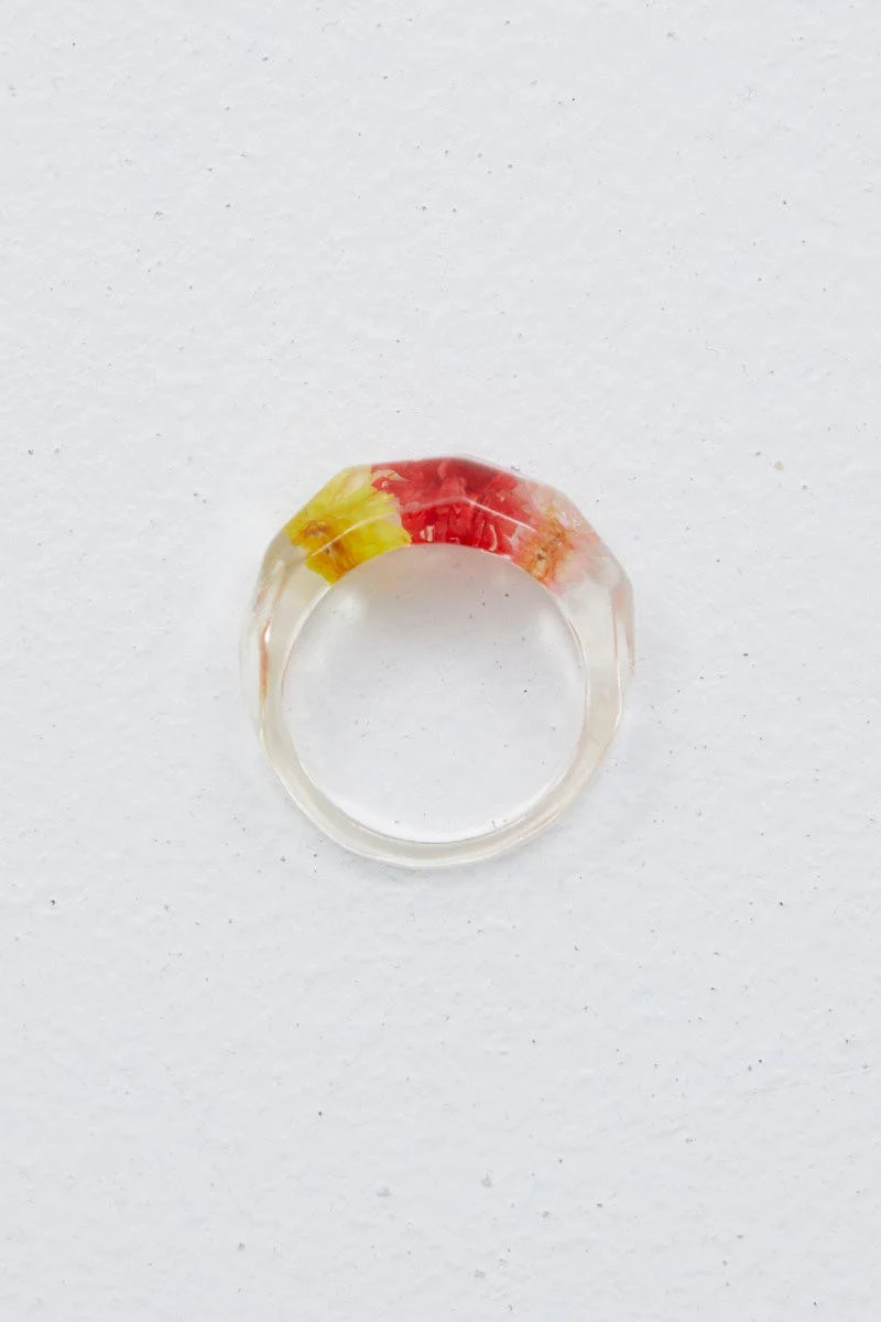 Multi Clear Pressed Flowers Ring