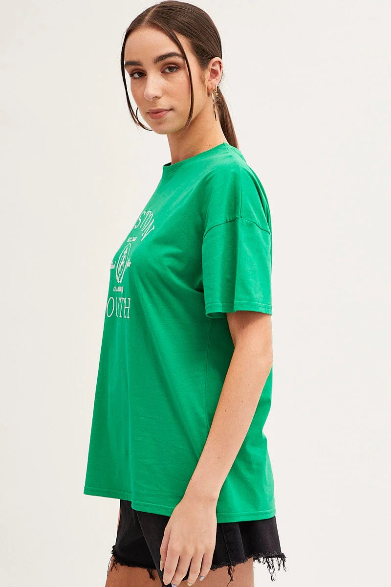 Green Oversized T-Shirt Embroidered