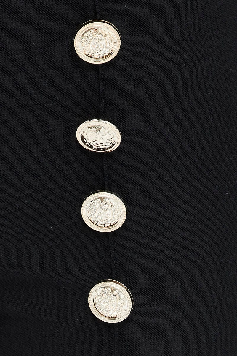 Black Leggings High Rise Button Down Detail