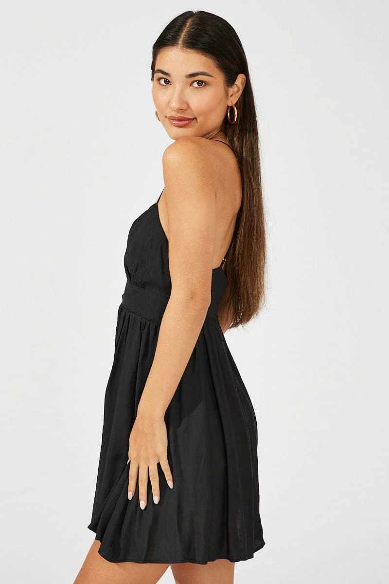 Black Fit And Flare Dress Sleeveless Mini