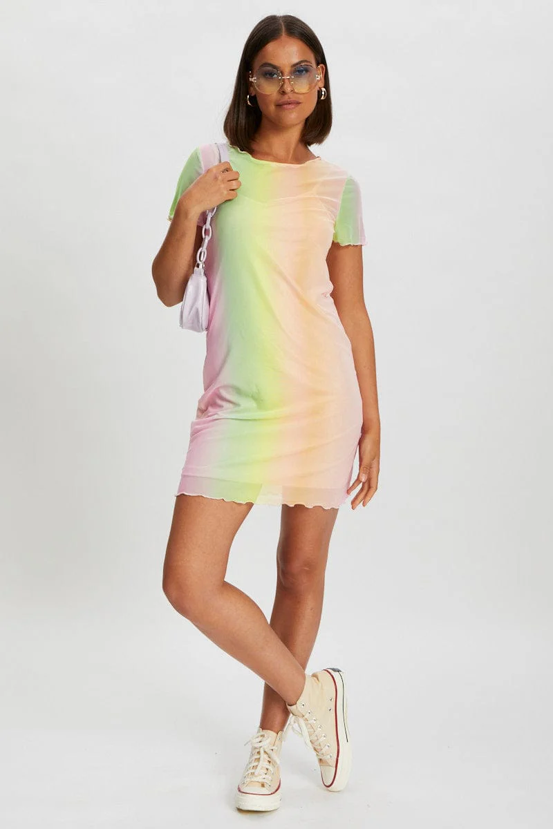 Multi Tie Dye Mesh Dress