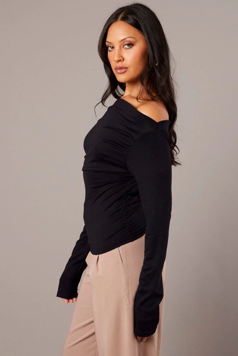 Black Asymmetric Top Long Sleeve