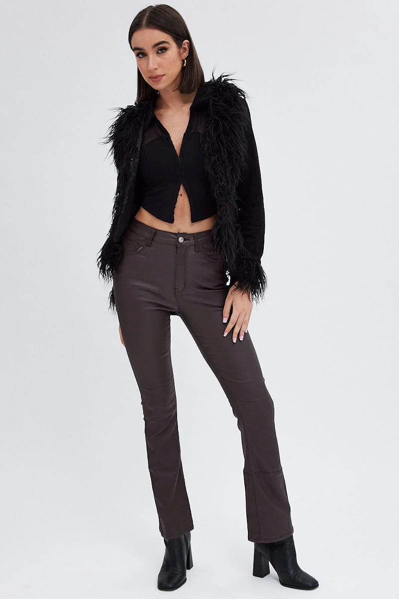 Black Faux Fur Jacket Long Sleeves
