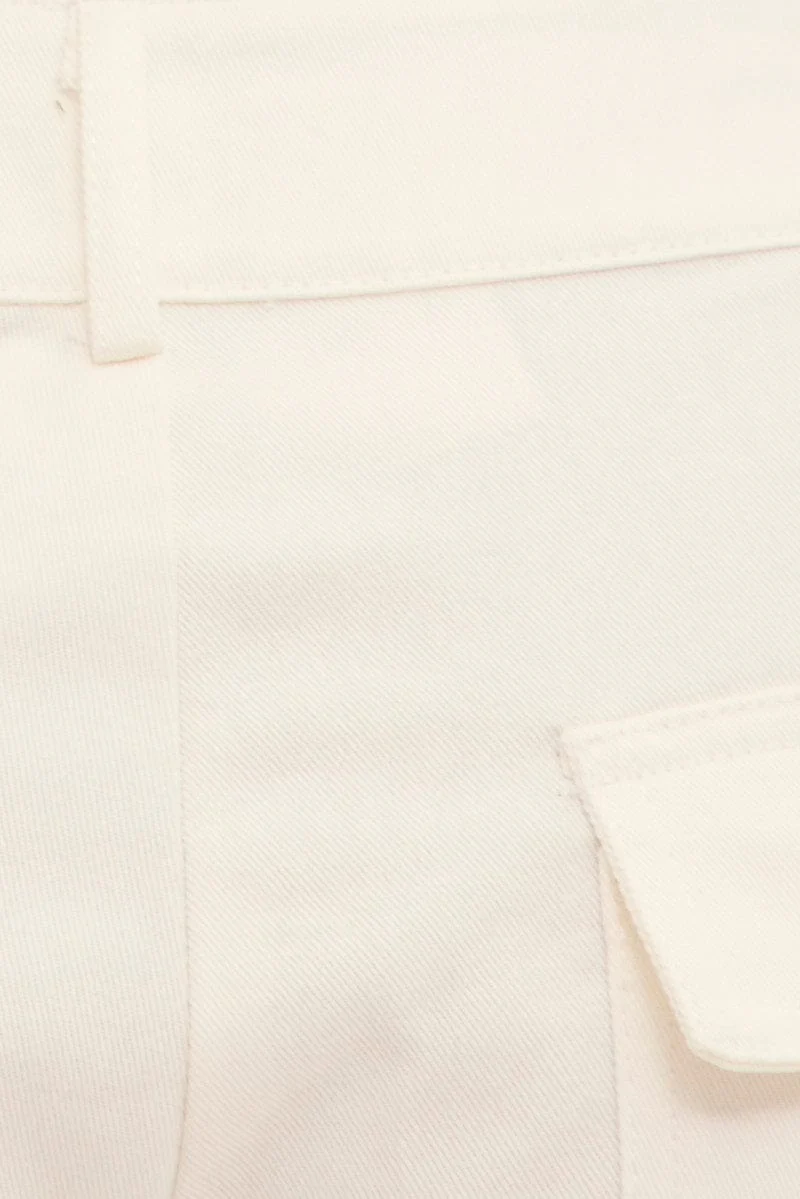 White Cargo Shorts High Rise